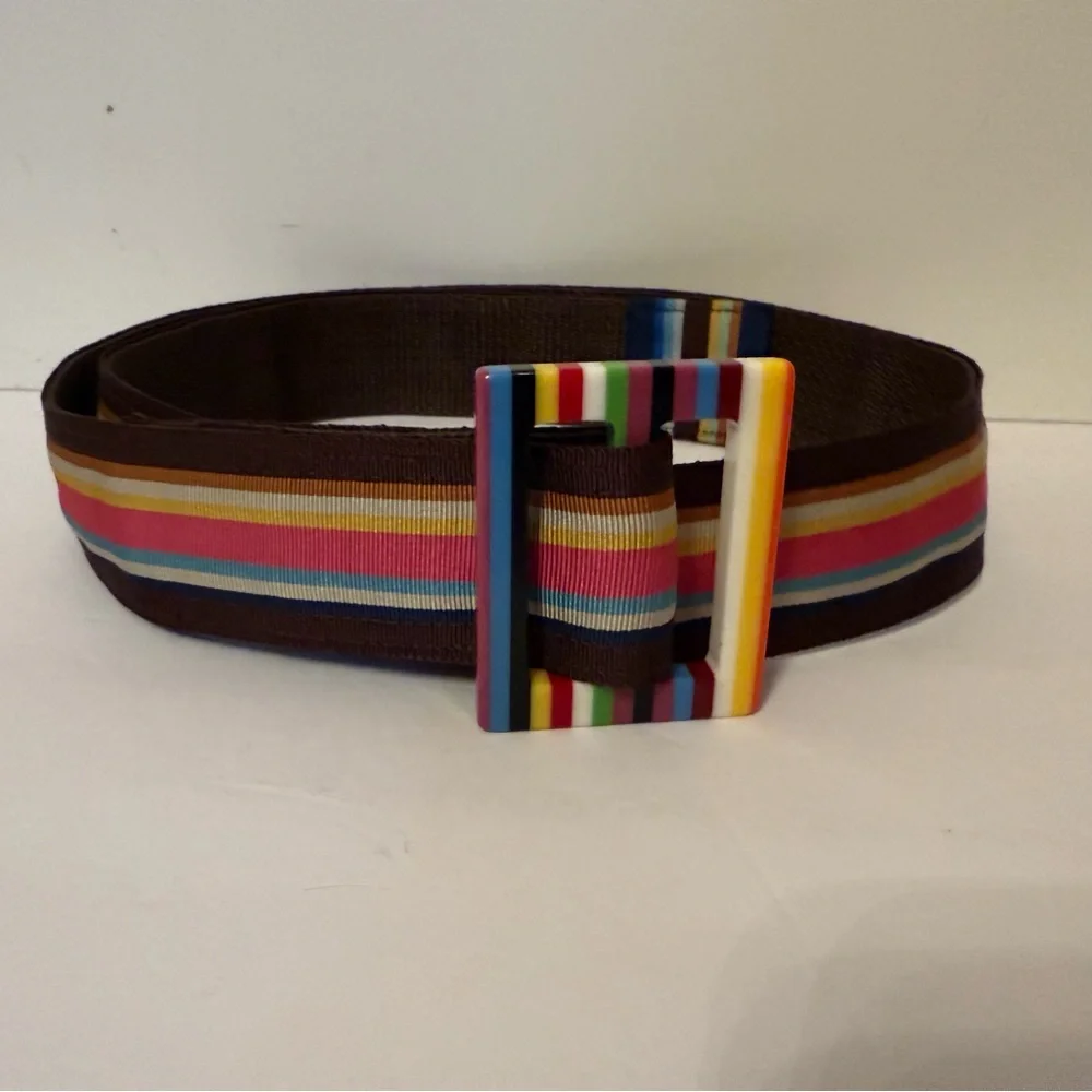 MARGOT BELT BROWN CANVAS MULTI COLOR GROSGRAIN RIBBON 38”